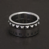 925 Sterling Silver Retro Roman Numerals Ring for Men Women Adjustable Fashion Vintage Wedding Band Punk Rock Jewelry