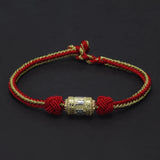 925 Sterling Silver Six Words Charm Handwoven Rope Bracelet for Men Women Braided String Retro Buddhist Talisman Jewelry