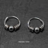 Real 925 Sterling Silver Earrings For Women With Beads Spiral  Coils Mini Round Circle Earings Ear Bone Buckle