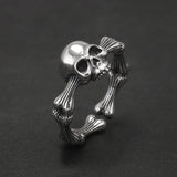 925 Sterling Silver Gothic Skull Head Ring Adjustable Cool Punk Skeleton Rings Hip-hop Retro Party Jewelry Accessories