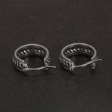 15mm Vintage 925 Sterling Silver Distressed Earring Striped Hollow Out Women's Jewelry