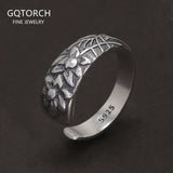 S925 Sterling Silver Vintage Lotus Ring for Women Opening Type Antiqued Thai Silver Flower Finger Rings Ethnic Style Jewelry - GQTORCH Jewelry
