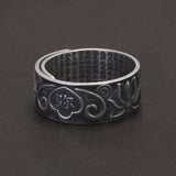 990 Pure Silver Lotus Ring Engraved Heart Sutra Amitabha Adjusted Antiqued Retro Buddhist Amulet Jewelry for Women Men