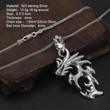 Real 925 Sterling Silver Flame Dragon Pendant Necklace Men Retro Punk Rock Fine Jewelry