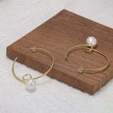 925 Sterling Silver Large C Shaped Hoop Earrings with Pearl Gold Plated Simple Round Circle Earrings Women Girl Fashion Jewelry