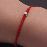 925 Sterling Silver Bead Charm Red Rope Braided Bracelet Handmade Adjustable String Wristband Unisex Vintage Lucky Jewelry