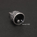 925 Sterling Silver Vintage Bell Pendant Necklace Tinkling Rattling Sound Matte Arabesque Pattern Unisex Charm Luck Jewelry Gift