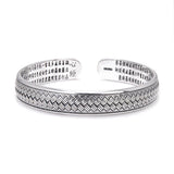 3pcs/set 999.9 Fine Silver Braided Open Bangle Heart Sutra Engraved Fish Charm Colorful Thread Red Black Knot Rope Stack Jewelry