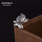 Sterling Silver 999 Cuff Bangle for Women Vintage Lotus Lucky Bracelet Ring Thai Silver Matte Open Jewelry Set