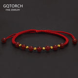 6mm Handmade Rope Braided Charms String Bracelet for Women Men Red or Black Agate Gold Beads Lucky Wristband Adjustable Jewelry