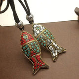 Handmade Fish Pendant Necklace Adjustable Long Sweater Chain Ethnic Original Design Shift Lucky Amulets And Talismans - GQTORCH Jewelry