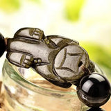 Natural Obsidian Beads Bracelet Gold Color Energy Stone Hand String Pixiu Lucky Brave Troops Women Men Jewelry