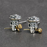 925 Sterling Silver One-eyed Skull Earrings For Men With Cubic Zircon Stone Punk Rock Studs Earrings Personalized Jewelry