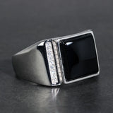 925 Sterling Silver Ring for Men With Black Square Onyx Natural Stone Mens Wedding Rings Turkish Male Jewelry