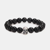 Vintage 925 Sterling Silver Skull Beaded Bracelet Natural Tiger Eye Agate Stone Beads Men Women Couple Fine Jewelry