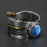 925 Silver Jewelry Feather Ring With Evil Eye Copper Line Retro Antique Men Jewelry Biker Hand Polishing US Size 7 8 9 10 11 - GQTORCH Jewelry