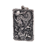 Sterling Silver 990 Vintage Auspicious Clouds Square Pendant for Men Carved Dragon Design Retro Punk Rock Pendant Male Jewelry