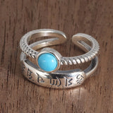 925 Sterling Silver Mantra Rings For Women Double Layers with Natural Turquoise Tibetan Six Characters Buddhist Jewelry