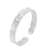 Real Sold 999 Sterling Silver Lotus Bangles For Women Great Compassion Mantra Cuff Bracelets Matte Opening Bracelets & Bangles - GQTORCH Jewelry