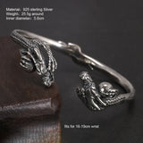 Real 925 Sterling Silver Dragon Claw Bracelet Vintage Punk Style Double Dragon Play Beads Open Bangle Jewelry