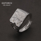 925 Sterling Silver Cool Chic Lava Ring for Women Vintage Irregular Square Shaped Dainty Rings Adjustable Minimalist Jewelry - GQTORCH Jewelry