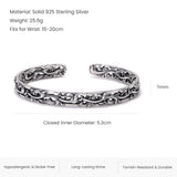 3pcs/set 925 Sterling Silver Ethnic Style Open Cuff Bangle Vine Flower Pattern Evil Eyes Braided Rope Bracelet Stackable Jewelry