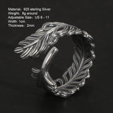 US 6-10 Ring 925 Silver Retro Simple Fashion Women Ring Thai Silver Leaf  Shape Opening Adjustable Fine Jewelry