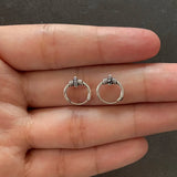 Real 925 Sterling Silver Hoop Earrings With String Ball Retro Antique Style Thai Silver Jewelry For Women Men Cool Fashion