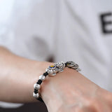 999 Sterling Silver 3D Pixiu with Coin Bracelet Men and Women Retro Punk Handmade Braided Wax Rope Lucky Fengshui Jewelry