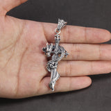 Real 925 Sterling Silver Viking Men's Necklace Retro Thai Silver Holy Sword Panlong Cross Pendant Domineering Jewelry