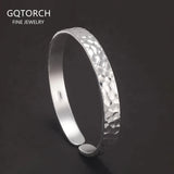 9999 Pure Silver Hammered Bracelet for Men and Women 8mm Retro Open Cuff Bangle Handmade Vintage Fashion Party Jewelry