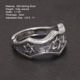 S925 Sterling Silver Retro Star of David Ring Punk Hip Hop Adjustable US 6-11 Hexagram Ring Motorcycle Amulet Jewelry