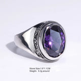 Real 925 Sterling Silver Rings For Women With Zircon Stone Amethyst Ruby Garnet Vintage Thai Silver Flower Engraved Jewelry