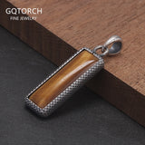 925 Sterling Silver Natural Stone Rectangle Tag Pendant for Men Women Tiger Eye's Stone Turquoise Simple Retro Vintage Jewelry