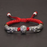 Handwoven 999 Sterling Silver Charm Lucky Red String Bracelet Dragon Men and Women's Jewelry