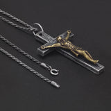 925 Sterling Silver Vintage Jesus Cross Pendant Necklace for Men Antiqued Catholic Crucifix Christian Religious Amulet Jewelry