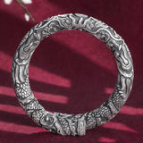 Thick Viking Arm Ring S999 Pure Silver Open Cuff Bracelet Domineering Double Dragons Play Ball Men's Fine Jewelry