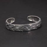 Genuine Pure 925 Sterling Silver Cuff Bangle Feather Bracelet for Men and Women Retro Solid Indian Jewelry