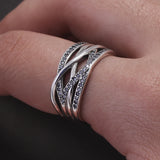 925 Sterling Silver Zircon Braid Ring for Women Closed Irregular Minimalist Vintage Party Female Finger Jewelry