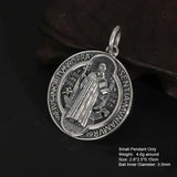 Vintage 925 Sterling Silver Saint Benedict Medallion Cross Pendant Necklace Catholic Exorcism Amulet Men and Women