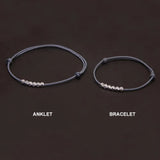925 Sterling Silver Small Bead Braided Rope Bracelet Anklet for Women Men Grey Red Black Thin Friendship Bracelet Trendy Jewelry