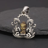 925 Sterling Silver Hollow Round Pendant Necklace Buddhist Retro Jewelry for Men and Women