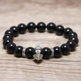 Natural Black Obsidian Beads Bracelet 925 Sterling Silver Vajra Pestle Charms Amulet Buddhism Retro Jewelry for Men