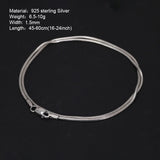 S925 Sterling Silver 1.5mm Round Snake Chain Men and Women's Collarbone Sweater Necklace Minimalist Couple Jewelry