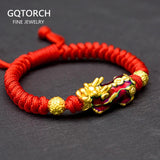 999 Sterling Silver Pixiu Gold Color Temperature Color Changed Lucky Red Rope Bracelets Tibetan Buddhist Knots String For Men