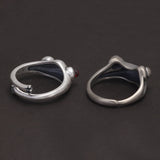 Real 925 Sterling Silver Frog Ring with Red Garnet for Women and Men Adjustable Retro Antiqued Creative Animal Jewelry