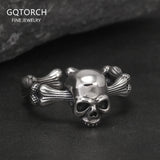 925 Sterling Silver Gothic Skull Head Ring Adjustable Cool Punk Skeleton Rings Hip-hop Retro Party Jewelry Accessories