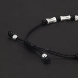 Handmade 999 Pure Silver Beads Black Rope Braided Charms Bracelet Lucky Bamboo Leather Rope Adjustable Wristband Retro Jewelry