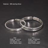 Real 999 Sterling Silver Hammered Bangles for Men and Women Polishing Elegant Simple Opening Cuff Fine Jewelry - GQTORCH Jewelry