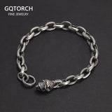 Real 925 Sterling Silver Skull Bracelet for Men Retro Antique Simple Chain Punk Jewelry Free Shipping Items